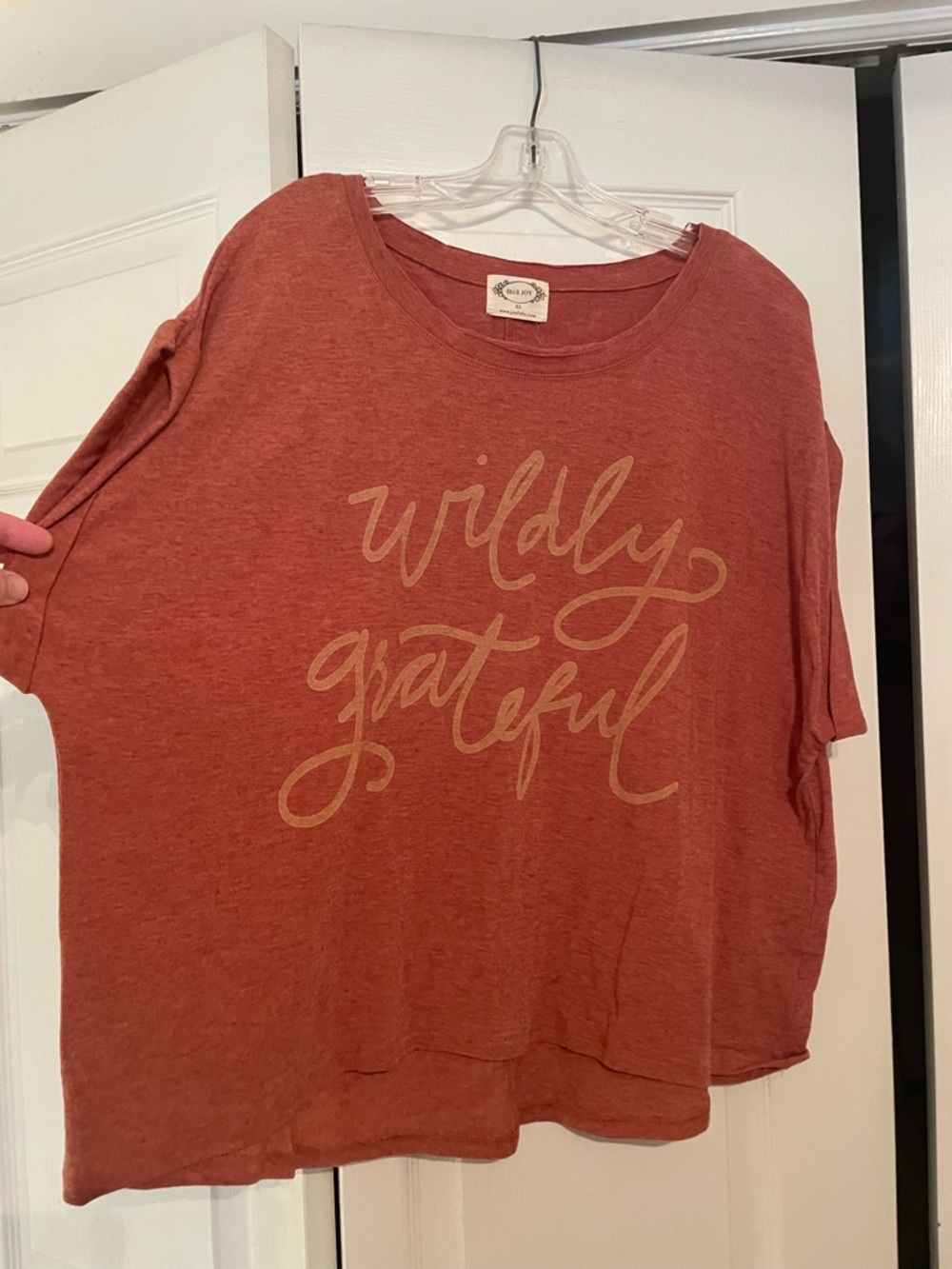Joyfolie XL Women’s Short Sleeve Graphic Tee - Rust "Wildly Grateful"